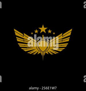 Gold winged sword with shield vector icon. Stock Vector