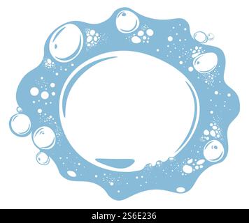 Foamy water with bubbles, isolated banner with copy space for text. Washing or cleaning concept, hygiene or cosmetics. Bathroom or laundry soap suds. Mousse made by shampoo. Vector in flat style. Foam with bubbles and empty space for text vector Stock Vector