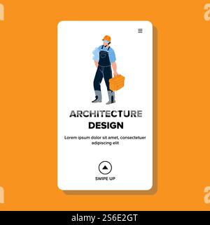 Architecture Design Draft Holding Architect Vector. Architecture Design And Blueprint Documentation Rolls For Building House Or Office. Character Builder Web Flat Cartoon Illustration. Architecture Design Draft Holding Architect Vector Stock Vector