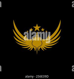 Gold winged sword with shield vector icon. Stock Vector