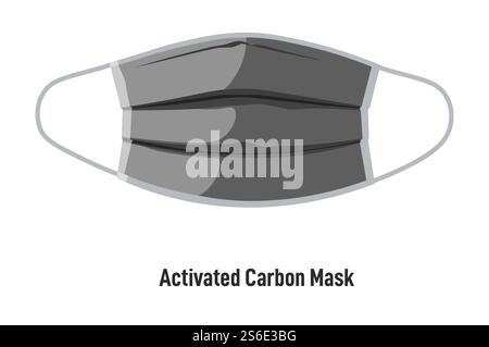Health care and staying health during pandemic and coronavirus outbreak. Activated carbon mask with straps. Isolated face covering with breathable material. Protective measures, vector in flat style. Activated carbon mask, face covering during covid Stock Vector