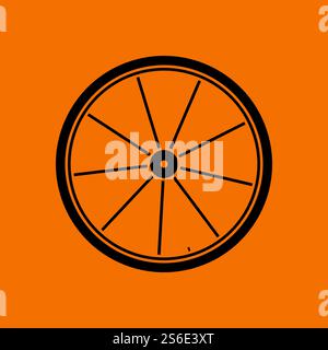 Bike Wheel Icon. Black on Orange Background. Vector Illustration. Stock Vector