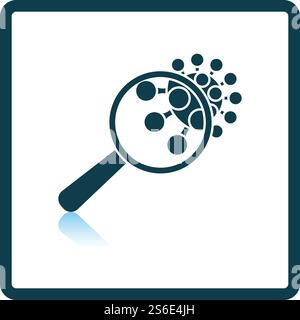 Magnifier Over Coronavirus Molecule Icon. Square Shadow Reflection Design. Vector Illustration. Stock Vector