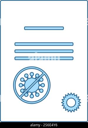 No Coronavirus Certificate Icon. Thin Line With Blue Fill Design. Vector Illustration. Stock Vector