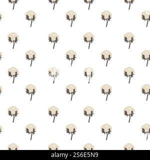 Blooming cotton flower seamless pattern. Production of textile and fabrics. Decorative floral background for industry or atelier. Quality material and organic soft product. Vector in flat style. Cotton flowers in bloom, botany seamless pattern Stock Vector