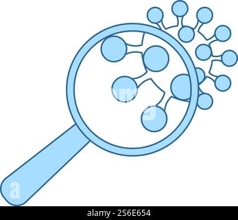 Magnifier Over Coronavirus Molecule Icon. Thin Line With Blue Fill Design. Vector Illustration. Stock Vector