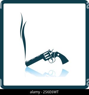 Smoking Revolver Icon. Square Shadow Reflection Design. Vector Illustration. Stock Vector