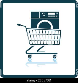 Shopping Cart With Washing Machine Icon. Square Shadow Reflection Design. Vector Illustration. Stock Vector