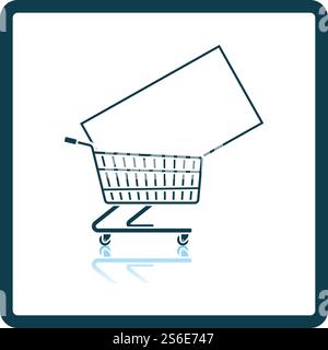 Shopping Cart With TV Icon. Square Shadow Reflection Design. Vector Illustration. Stock Vector