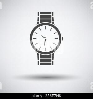 Business Woman Watch Icon. Dark Gray on Gray Background With Round Shadow. Vector Illustration. Stock Vector