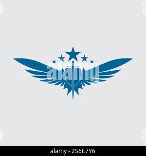 The winged sword with shield vector icon. Stock Vector