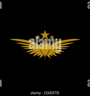 Gold winged sword with shield vector icon. Stock Vector