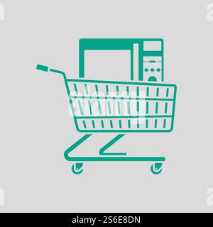 Shopping Cart With Microwave Oven Icon. Green on Gray Background. Vector Illustration. Stock Vector