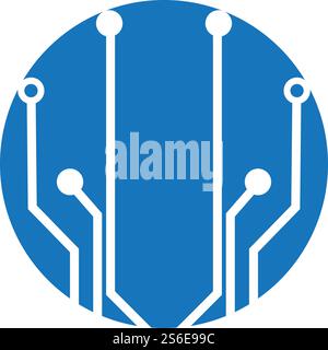 circuit board  in the circle icon.technology logo design template symbol icon vector-vector Stock Vector