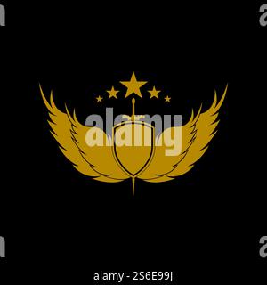 Gold winged sword with shield vector icon. Stock Vector