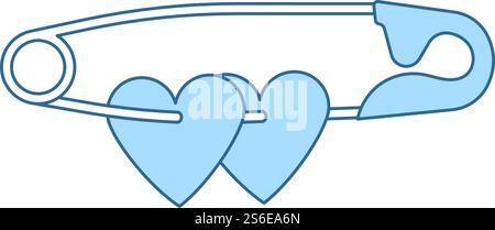 Two Valentines Heart With Pin Icon. Thin Line With Blue Fill Design. Vector Illustration. Stock Vector