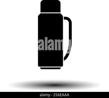 Alpinist Vacuum Flask Icon. Black on White Background With Shadow. Vector Illustration. Stock Vector