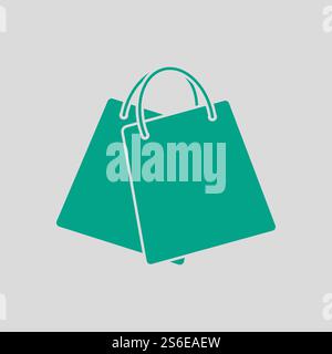 Two Shopping Bags Icon. Green on Gray Background. Vector Illustration. Stock Vector