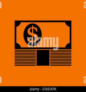 Banknote On Top Of Money Stack Icon. Black on Orange Background. Vector Illustration. Stock Vector