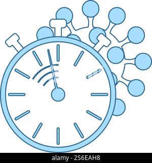 Coronavirus Molecule Under Stopwatch Icon. Thin Line With Blue Fill Design. Vector Illustration. Stock Vector