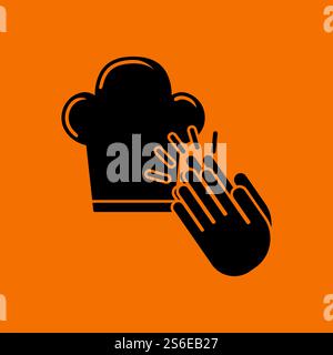 Clapping Palms To Toque Icon. Black on Orange Background. Vector Illustration. Stock Vector