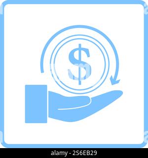 Cash Back Coin To Hand Icon. Blue Frame Design. Vector Illustration. Stock Vector