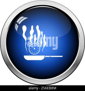 Pan With Stopwatch Icon. Glossy Button Design. Vector Illustration. Stock Vector
