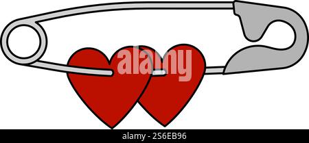 Two Valentines Heart With Pin Icon. Editable Outline With Color Fill Design. Vector Illustration. Stock Vector
