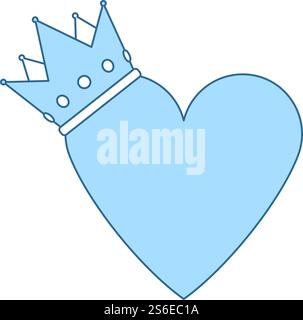 Valentine Heart Crown Icon. Thin Line With Blue Fill Design. Vector Illustration. Stock Vector