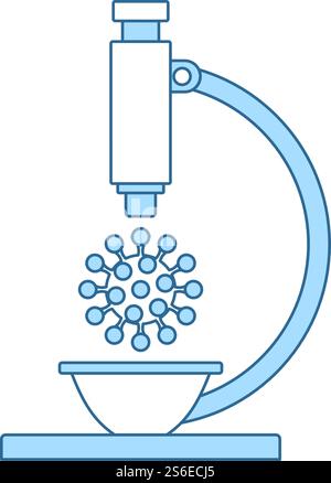 Research Coronavirus By Microscope Icon. Thin Line With Blue Fill Design. Vector Illustration. Stock Vector