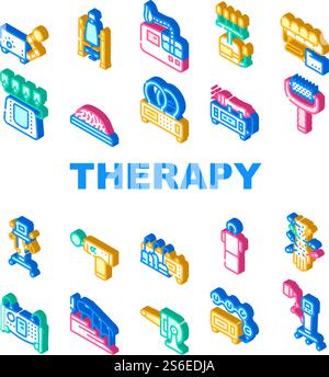Physical Therapy Aid Collection Icons Set Vector. Magnetic Therapy Device And Laser, Massager, Physiotherapy Complex And Ultrasonic Inhaler Isometric Sign Color Illustrations. Physical Therapy Aid Collection Icons Set Vector Stock Vector