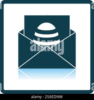 Envelop With Easter Egg Icon. Square Shadow Reflection Design. Vector Illustration. Stock Vector