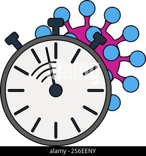 Coronavirus Molecule Under Stopwatch Icon. Editable Outline With Color Fill Design. Vector Illustration. Stock Vector