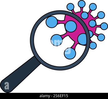 Magnifier Over Coronavirus Molecule Icon. Editable Outline With Color Fill Design. Vector Illustration. Stock Vector
