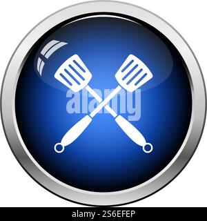 Crossed Frying Spatula. Glossy Button Design. Vector Illustration. Stock Vector
