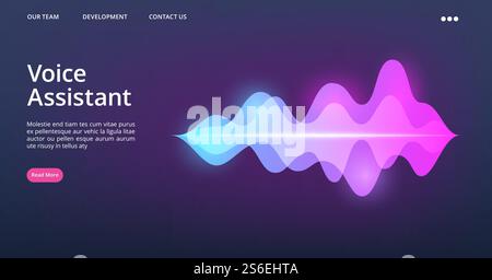 Voice assistant web page. Vector sound wave landing page. Website recognition assistant voice illustration. Voice assistant web page. Vector sound wave landing page Stock Vector