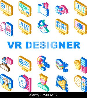 Vr Designer Occupation Collection Icons Set Vector. Programming And Design In Car Building, 3d Glasses And Modeling, Vr Designer Work Isometric Sign Color Illustrations. Vr Designer Occupation Collection Icons Set Vector Stock Vector