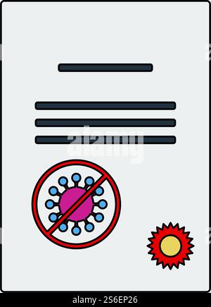 No Coronavirus Certificate Icon. Editable Outline With Color Fill Design. Vector Illustration. Stock Vector