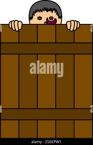 Criminal Peeping From Fence Icon. Editable Outline With Color Fill Design. Vector Illustration. Stock Vector