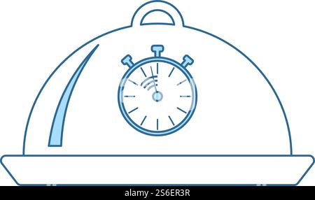 Cloche With Stopwatch Icon. Thin Line With Blue Fill Design. Vector Illustration. Stock Vector