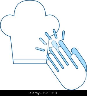 Clapping Palms To Toque Icon. Thin Line With Blue Fill Design. Vector Illustration. Stock Vector