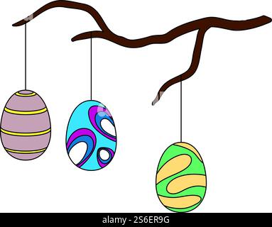 Easter Eggs Hanged On Tree Branch Icon. Editable Outline With Color Fill Design. Vector Illustration. Stock Vector