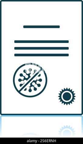 No Coronavirus Certificate Icon. Shadow Reflection Design. Vector Illustration. Stock Vector