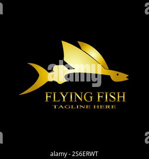 gold flying fish logo vector icon design template Stock Vector