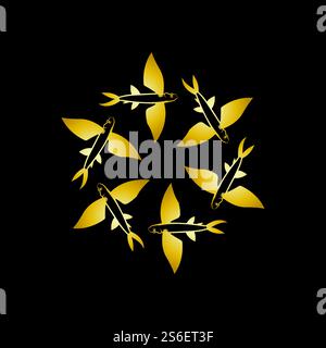 gold flying fish logo vector icon design template Stock Vector