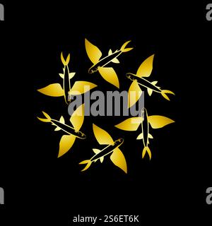 gold flying fish logo vector icon design template Stock Vector
