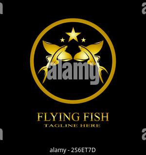 gold flying fish logo vector icon design template Stock Vector