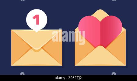 Envelopes icons. Close and open envelopes vector. Message symbol illustration. Envelope letter notification close, email message. Envelopes icons. Close and open envelopes vector. Message symbol illustration Stock Vector