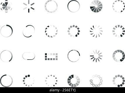 Loading circles. User interface design objects buffering process upload percent elements progress bar vector web internet icon. Loading bar download, circle status interface for website iIllustration. Loading circles. User interface design objects buffering process upload percent elements progress bar vector web internet icon Stock Vector