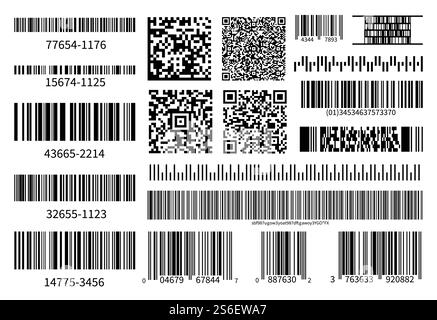 Barcodes collection. Vector code information, QR, store scan codes. Industrial coding information. Illustration data qr for scan, product barcode. Barcodes collection. Vector code information, QR, store scan codes. Industrial coding information Stock Vector